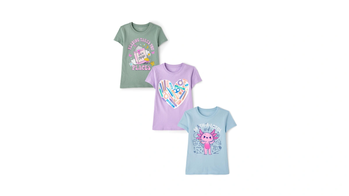 The Children's Place,girls,school,learning Short Sleeve Graphic T-shirts,3 Pack,reading/math/art,xx-large