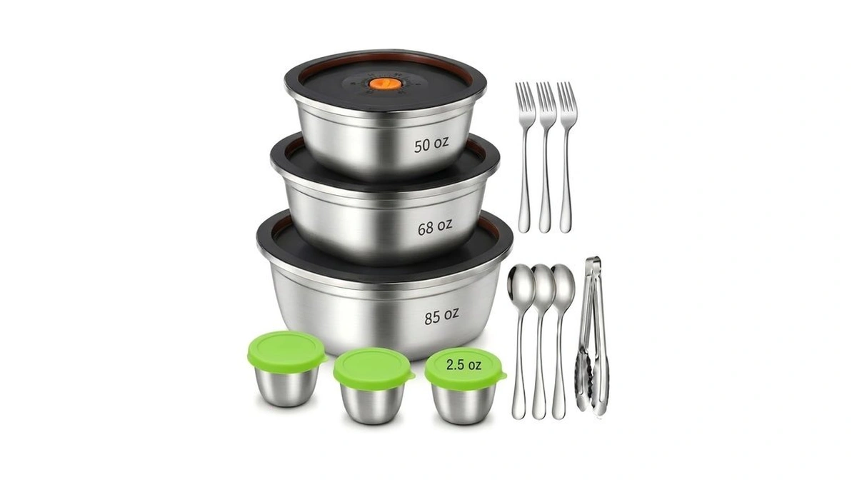 13 Pack Stainless Steel Salad Bowls Set With Lids Dressing