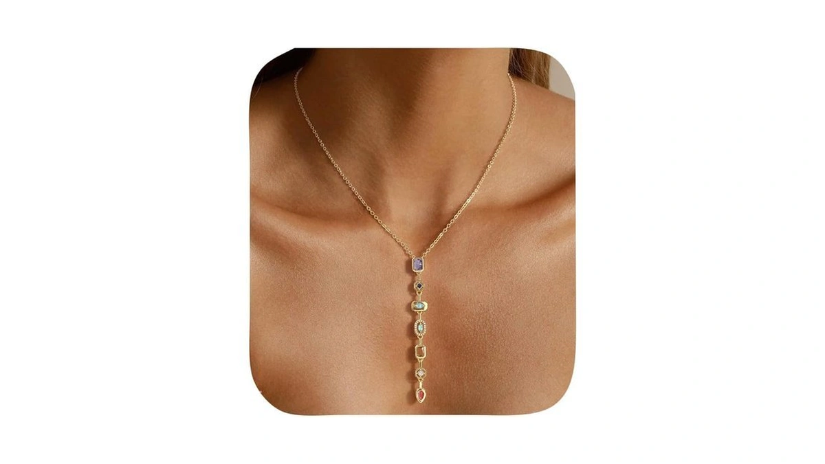 Qilmily 7 Chakra Necklace For Women, 14k Gold Plated Pendant