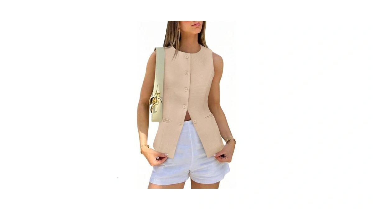 Tankaneo Womens Tweed Sleeveless Vest Button Down Blazer Vest Casual