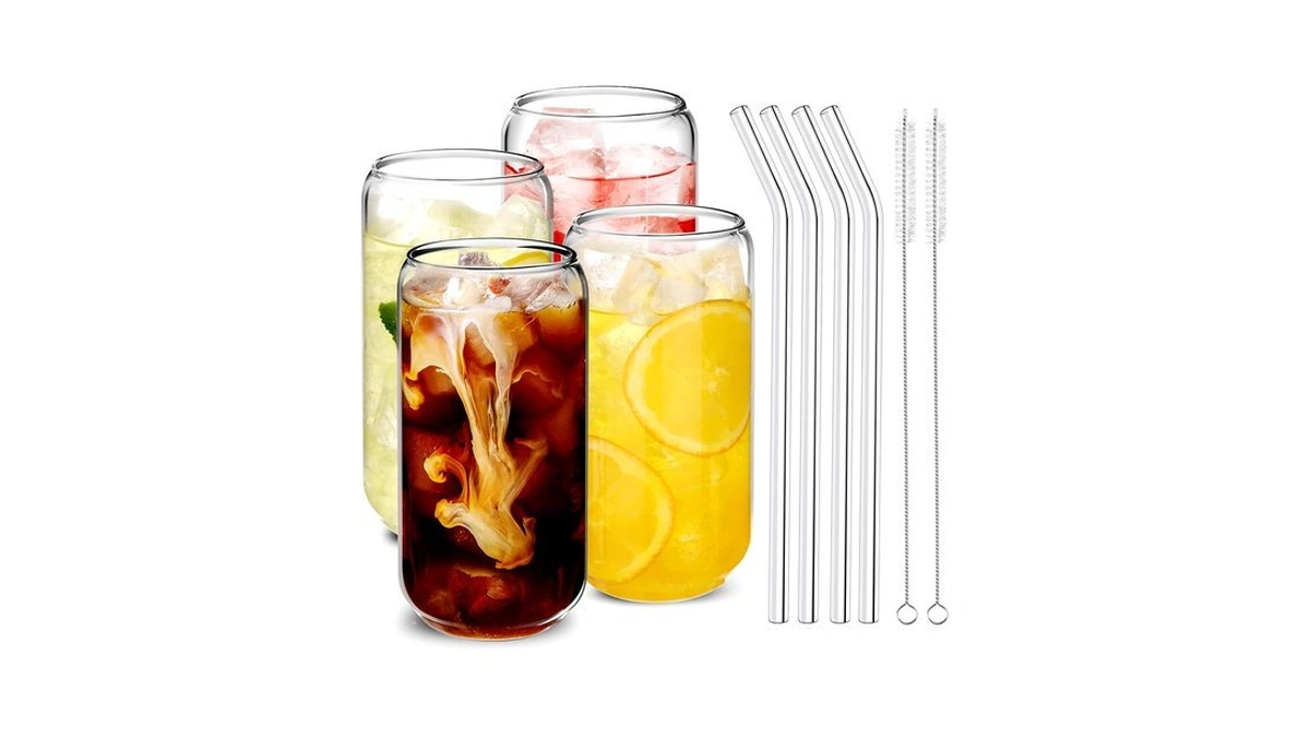 Mohary Drinking Glasses And Glass Straw 4pcs Set - 16oz