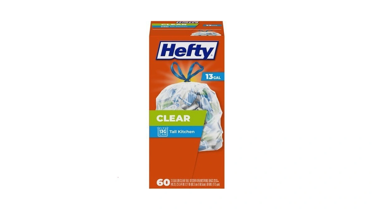 Hefty Tall Clear Trash Bags, 13 Gallon, Unscented, 60ct
