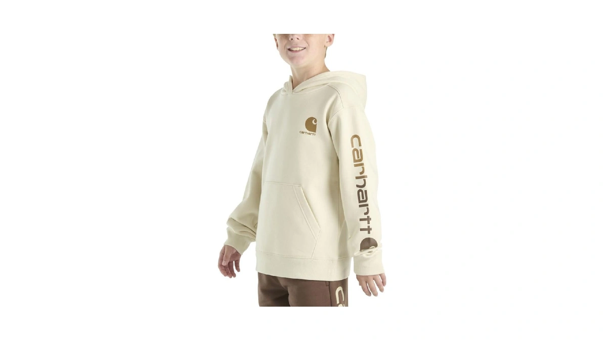 Carhartt Boys' Pullover Long Sleeve Hooded Sweatshirt, Turtledove, S (7/8)