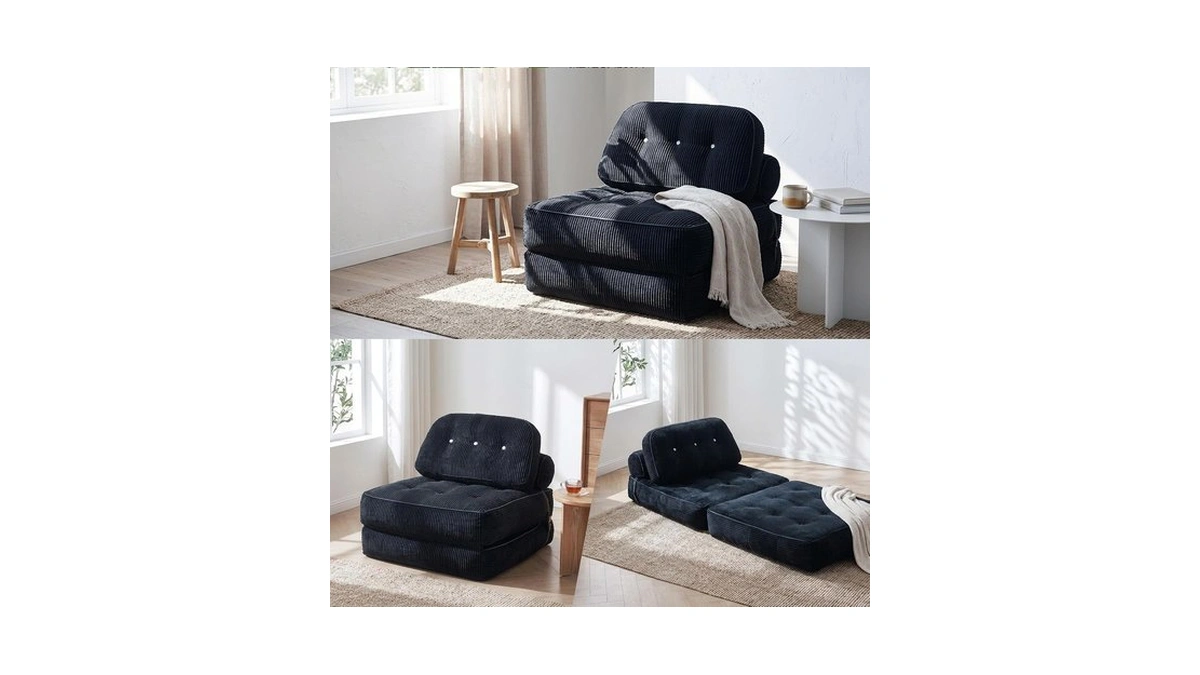 Neslako Black Boneless Chair Bed With Pillow & Blanket, Foldable