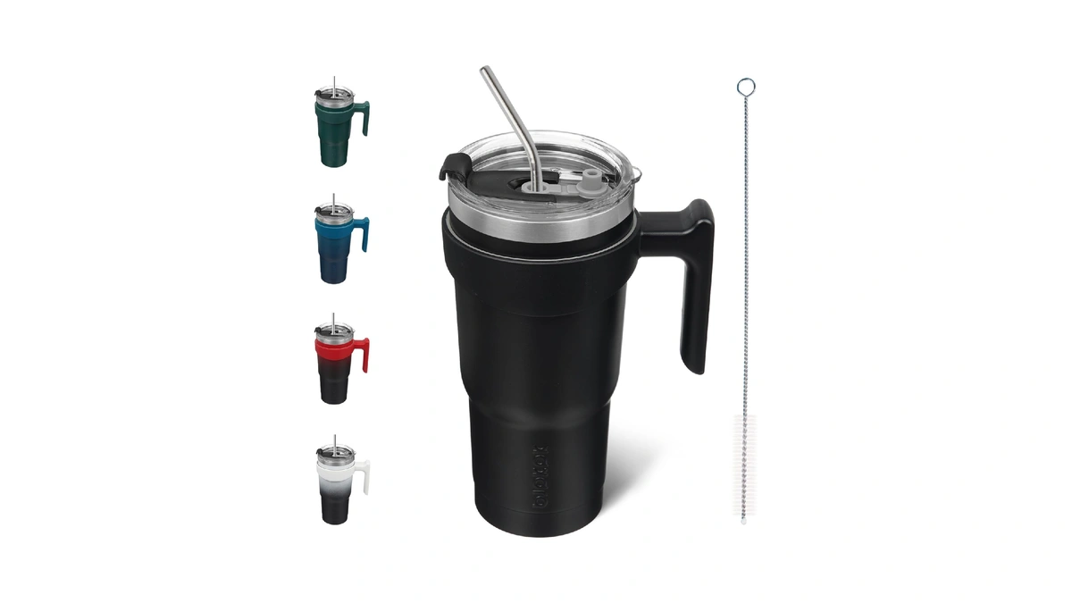 Bjpkpk 20 Oz Tumbler With Handle & Straw, Insulated Stainless