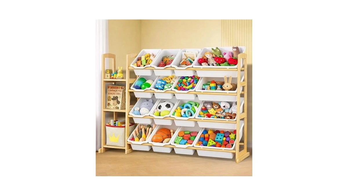 Etitlly Kids Toy Storage Organizer With Bookshelf – Wooden Shelf