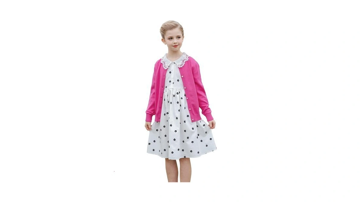 Smiling Pinker Girls Cardigan Sweater School Uniforms Button Long Sleeve