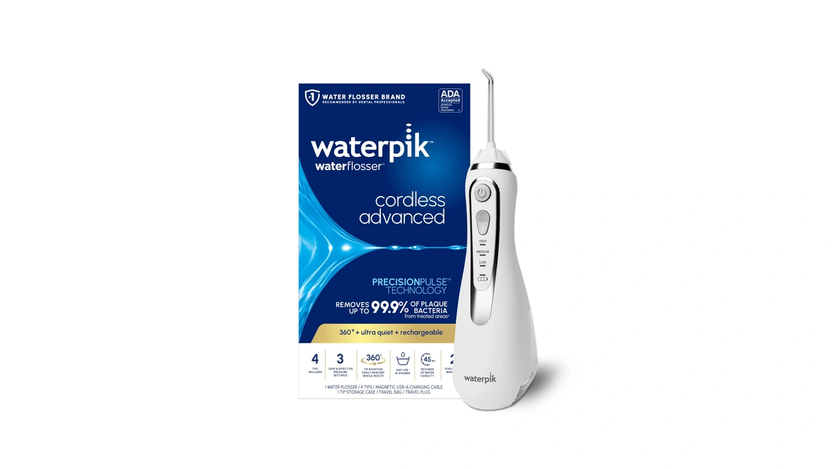 Waterpik Cordless Advanced Portable Water Flosser, Rechargeable, White
