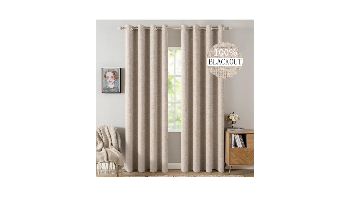 Miulee 100% Blackout Linen Curtains For Bedroom 52x84 Inches Natural