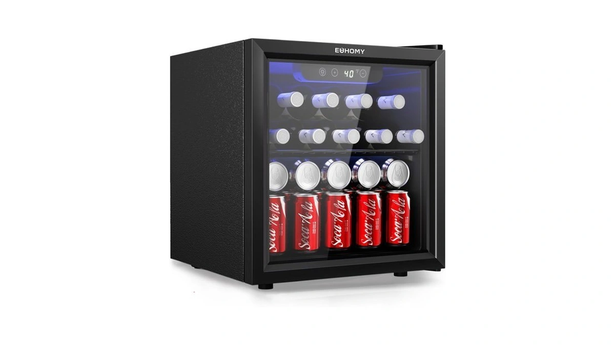 Euhomy 48 Can Beverage Refrigerator Cooler-mini Fridge Glass Door For