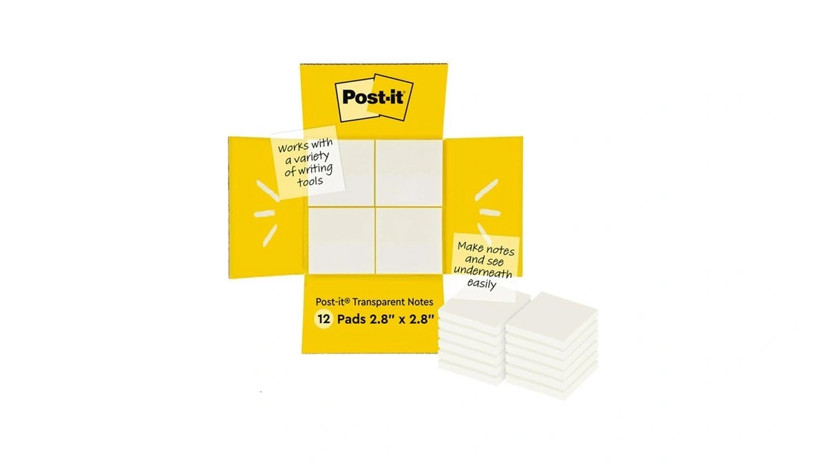 Post-it Transparent Notes, 2.8 X 2.8 In, Clear, 12 Pads