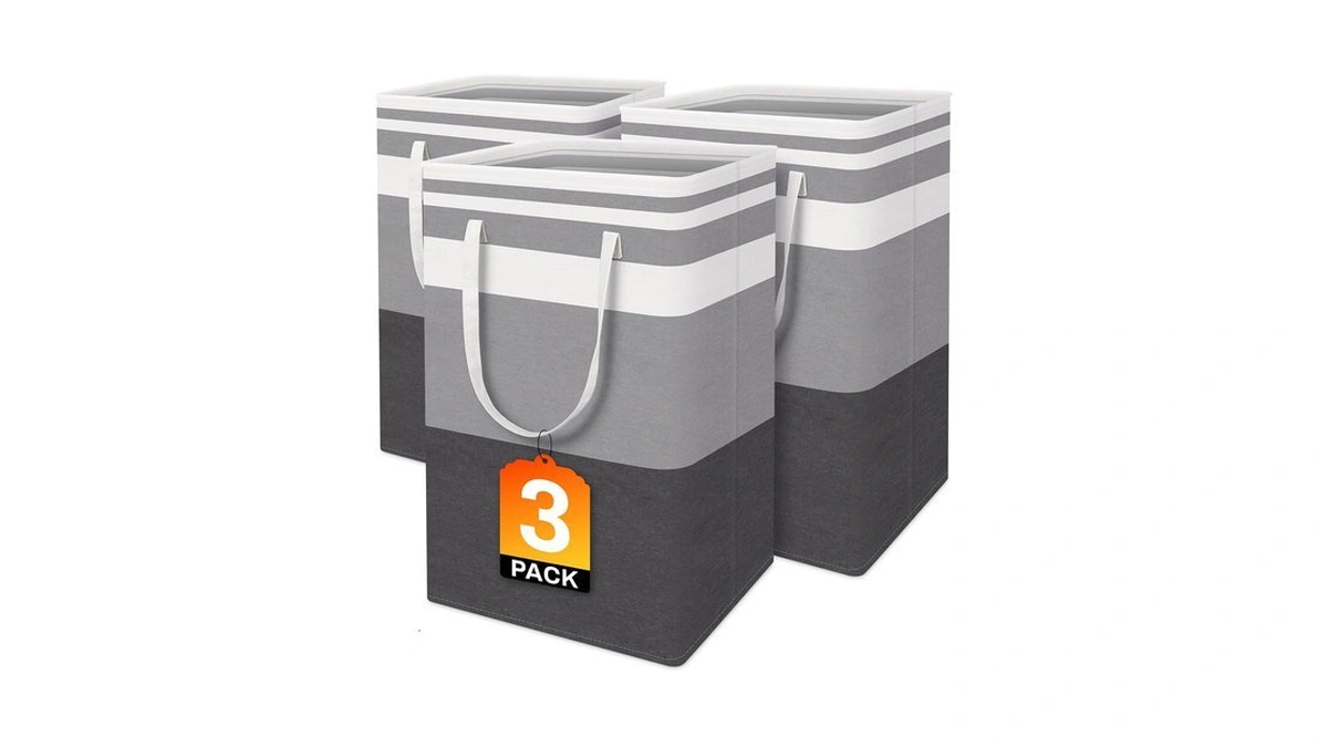 Blisstotes 3-pack Laundry Basket, Collapsible Laundry Hamper, Grey, 75l