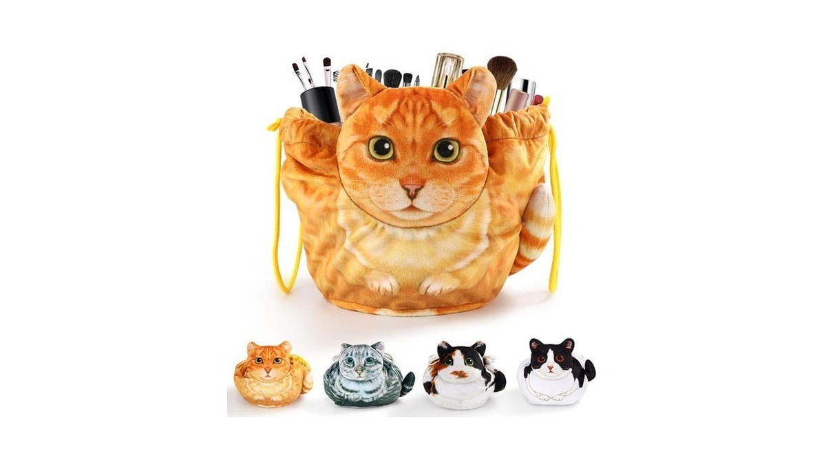 Openhahaha Drawstring Makeup Bag - Travel Organizer, Cosmetic Pouch, Cat
