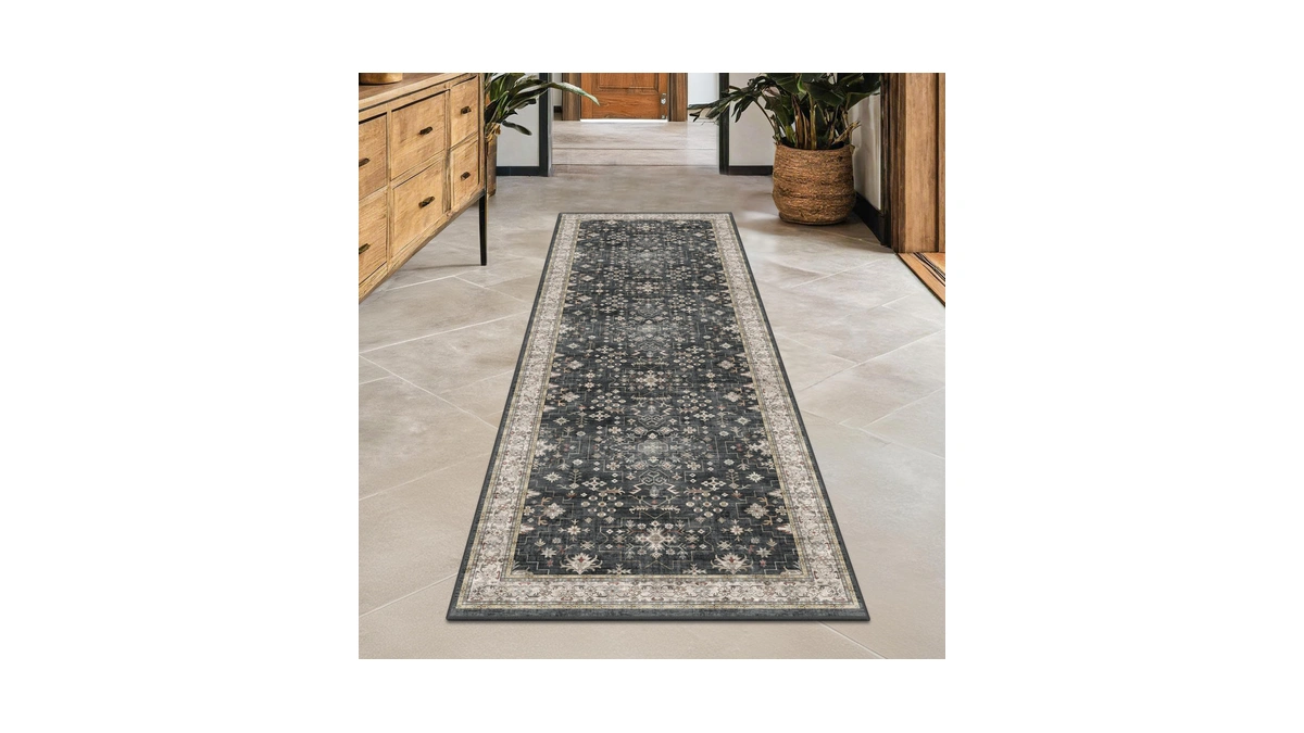 Black Boho Washable 2x6 Runner Rugs For Hallway Kitchen Bedroom