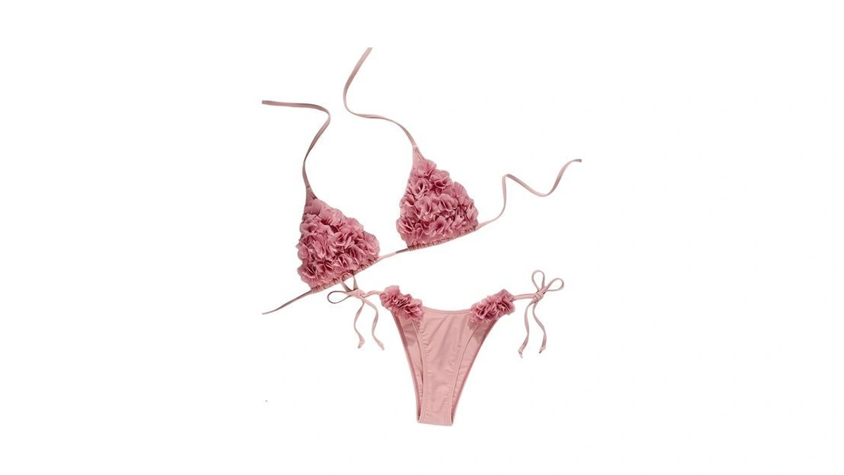 Verdusa Women's 2 Piece 3d Flower Halter String Bikini Sets