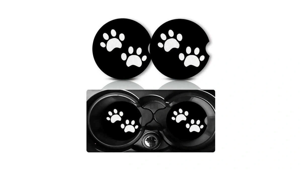 2pcs Dog Paw Print Car Coasters,2.75" Neoprene Rubber Cup Holder