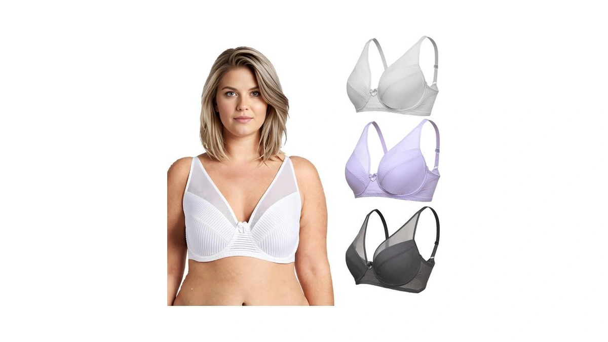 Curve Muse Underwire Full Coverage Bra-3pk-cream,lavender,gray-48c