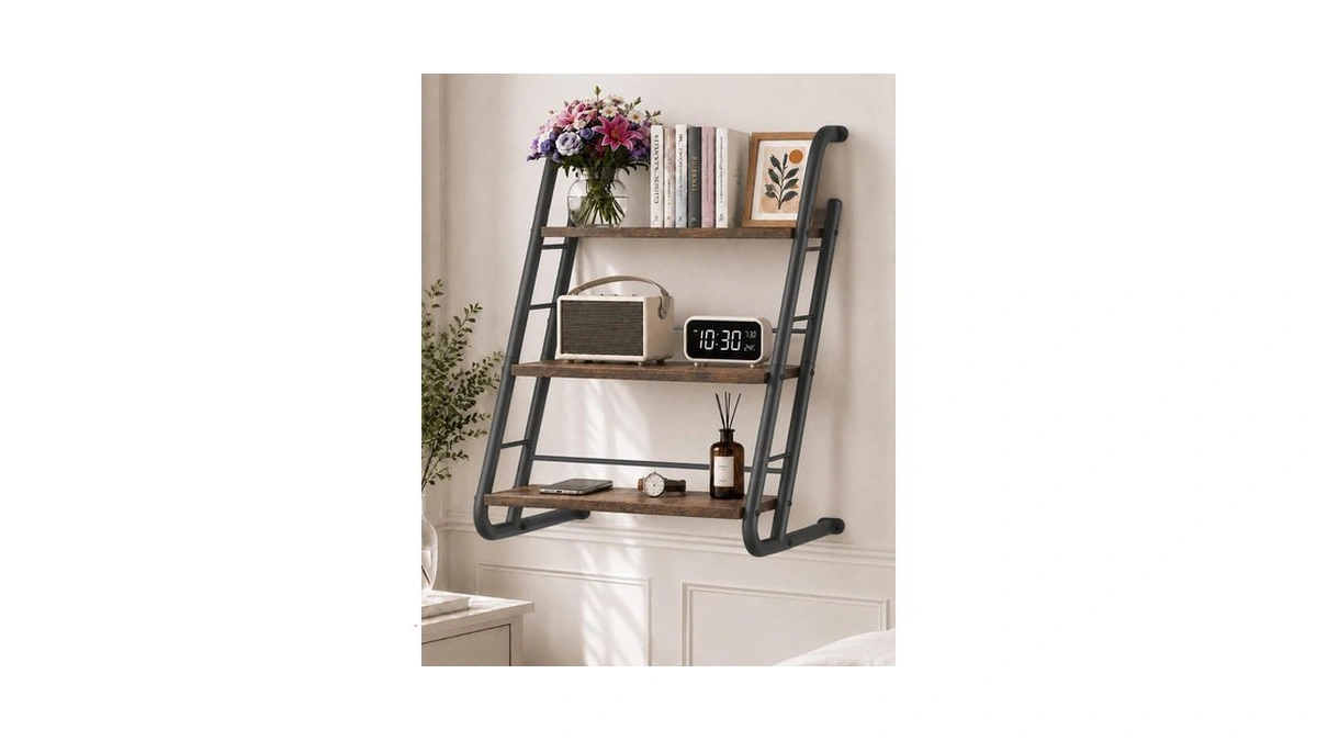 Floating Shelves For Wall,3-tier Rustic Wood Ladder Wall Shelf,16" Brown