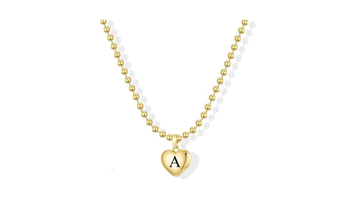 Kisscloud Heart Initial Necklaces For Women, 14k Gold Letter A