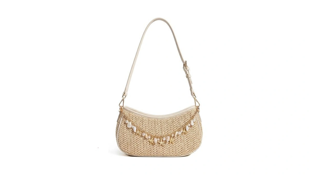Straw Shoulder Bag For Women Raffia Woven Summer Beach Shell