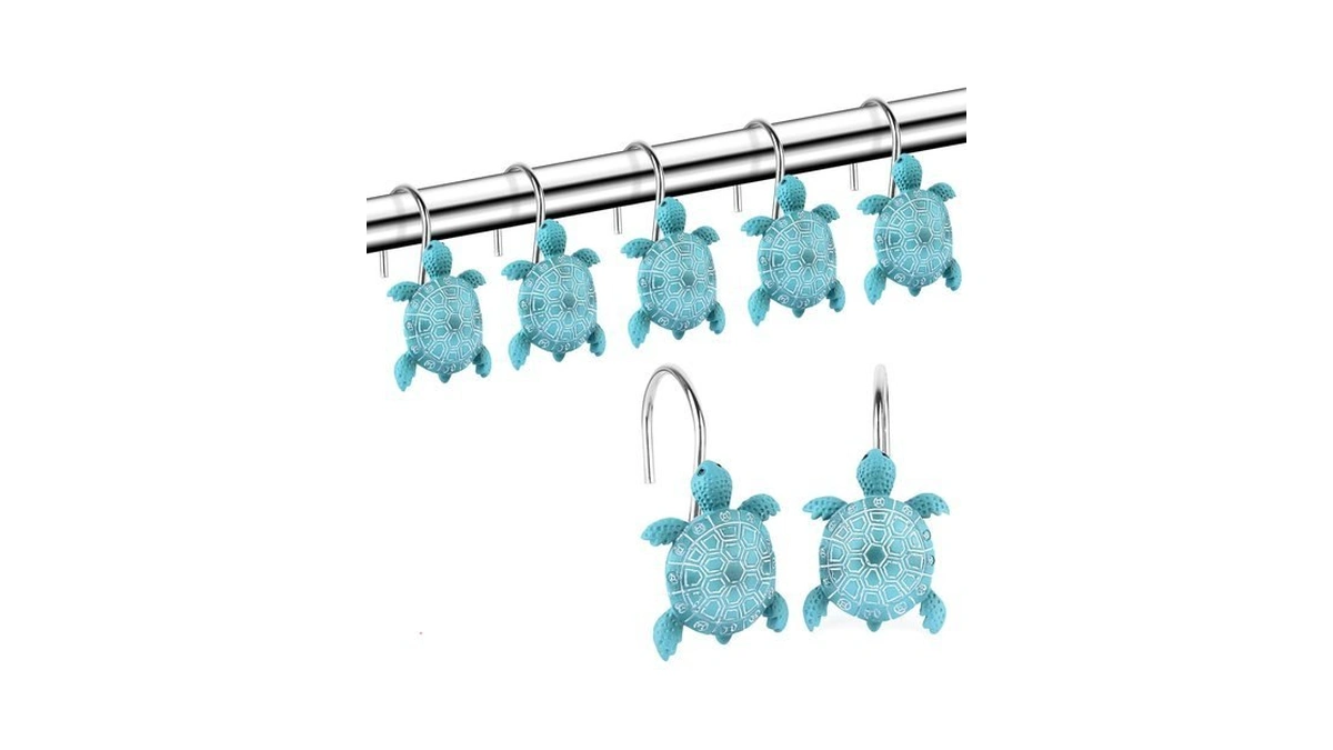 Sea Turtle Shower Curtain Hooks Rings,12pcs Anti Rust Shower Curtain