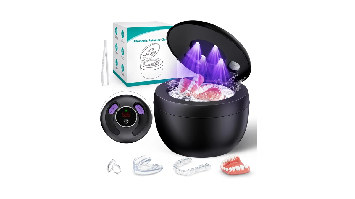 Upgraded Ultrasonic Retainer Cleaner Machine, 45khz Ultrasonic Dentures Cleaner For