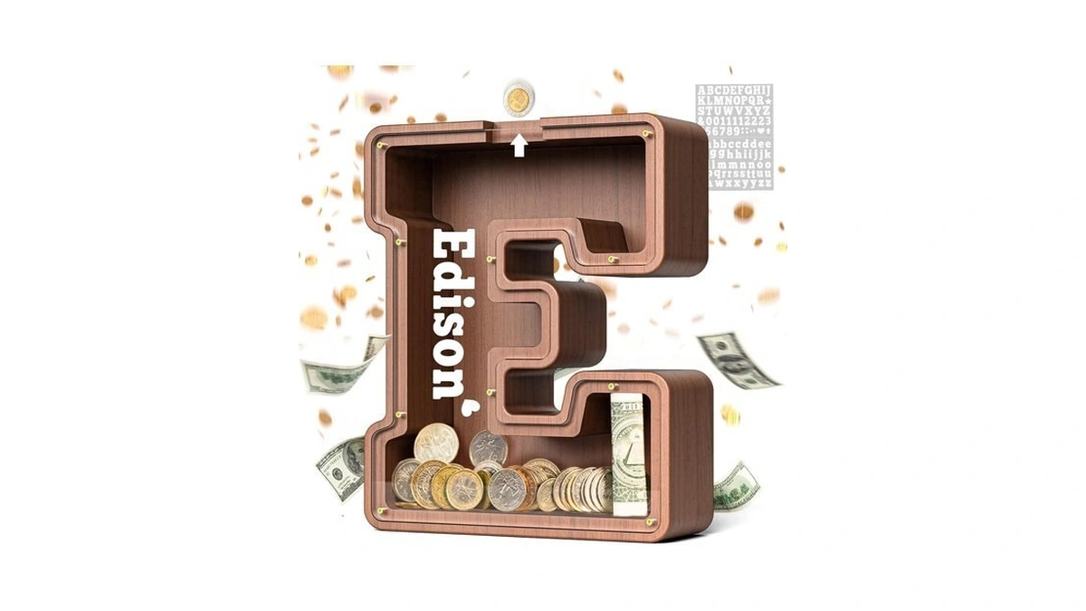 Summidate Wooden Letter Piggy Bank, Extra Thick Large Capacity Piggy