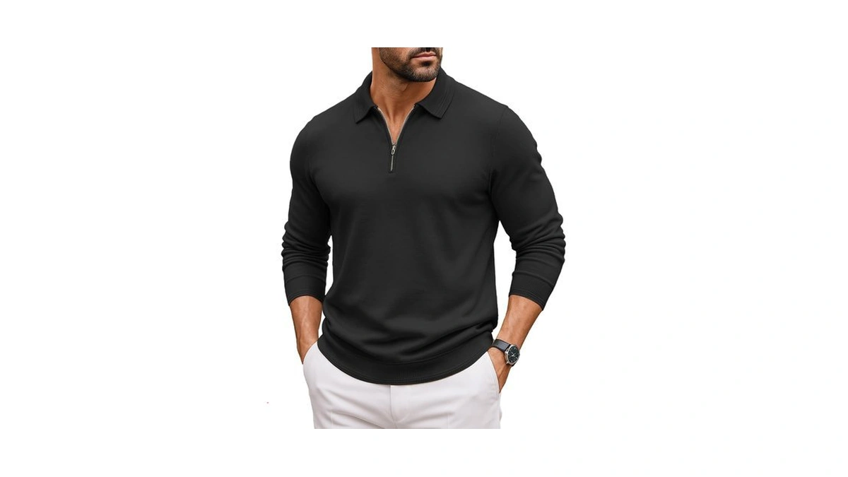 Coofandy Mens Quarter Zip Polo Sweater Long S...