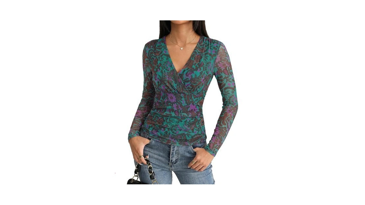 Grace Karin Womens Boho Mesh Tops Long Sleeve Dressy Blouse