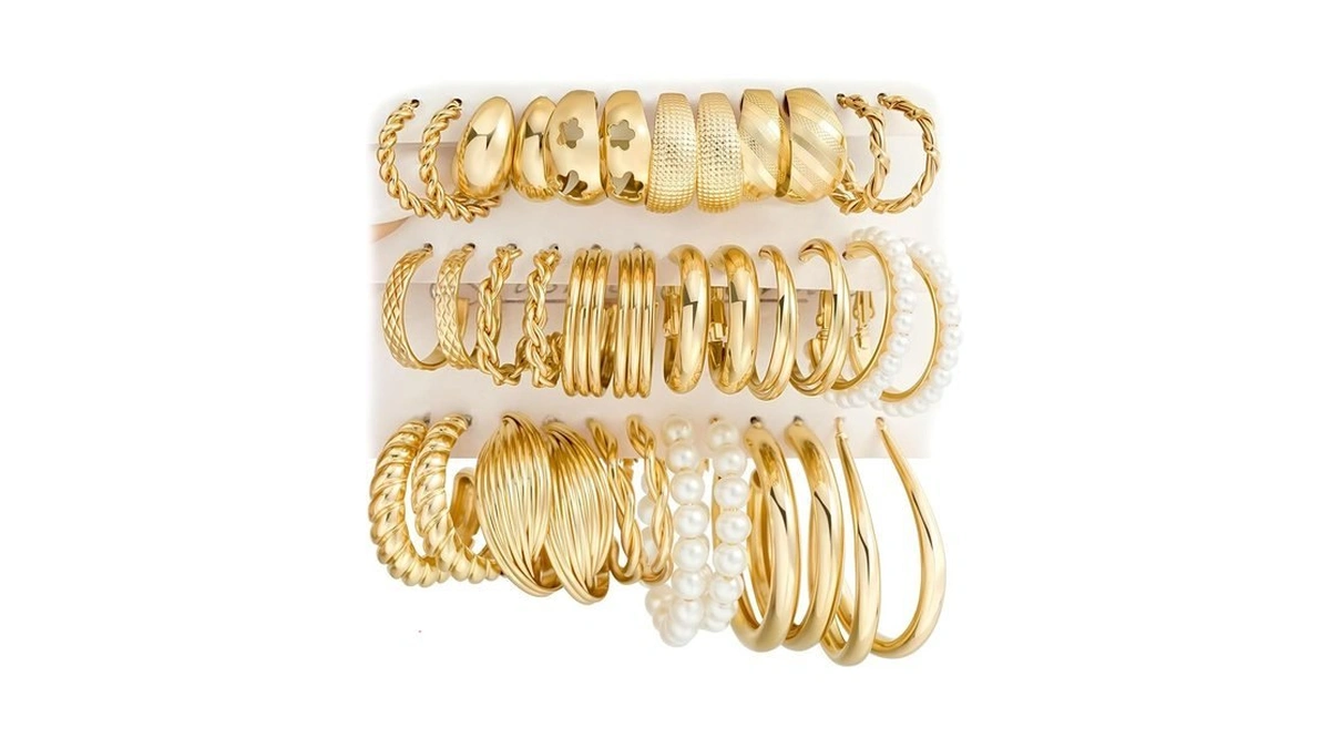 Gold Hoop Earrings Set For Women, 18 Pairs Hypoallergenic Chunky