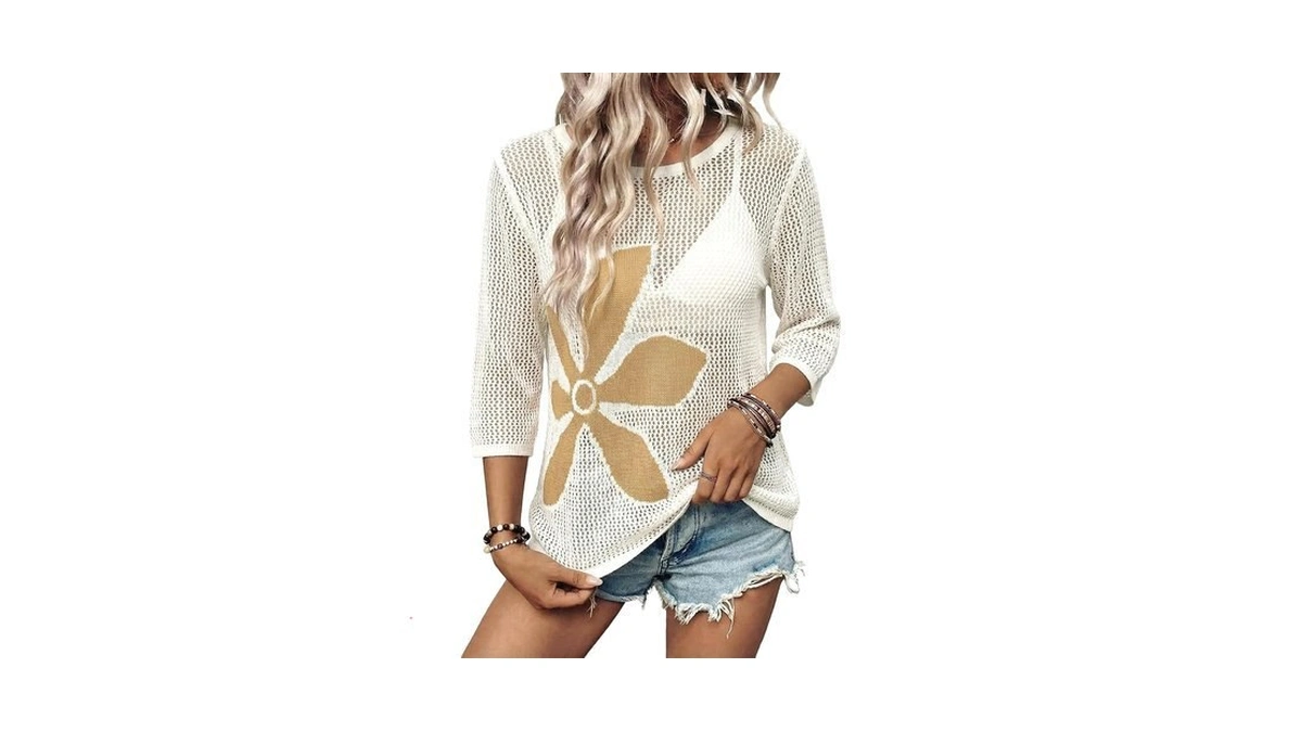 Dokotoo Womens Summer Swimsuit Cover Up Crewneck Half Sleeve Bathing