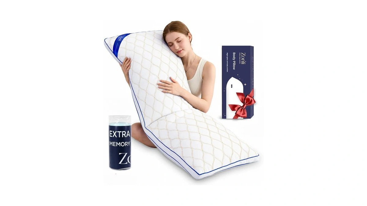 Zonli Long Body Pillow For Adults, Gold Thread Quilted Gourd