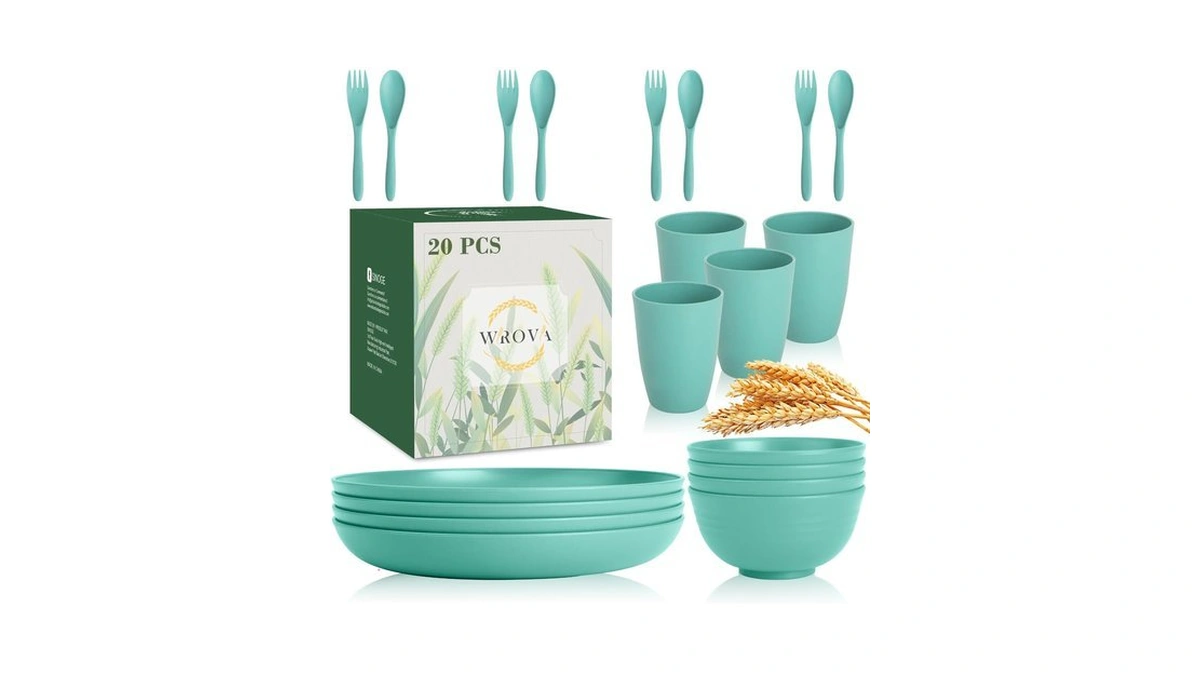 Wrova Wheat Straw Dinnerware Sets Of 20,dishwasher Safe Kitchen Plates