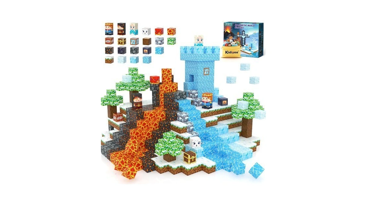 Magnetic Blocks - Build Mine Magnet World Ice Lava Set,