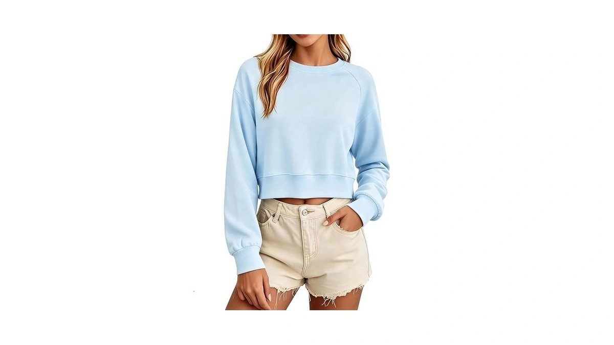 Mapick Basic Cropped Crewneck Sweatshirt For Women Lightweight Long Sleeve