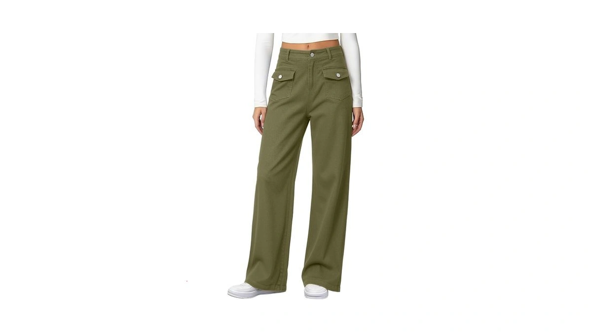 Kiczoy Women's Wide Leg Jeans High Waisted Stretchy Pockets Front