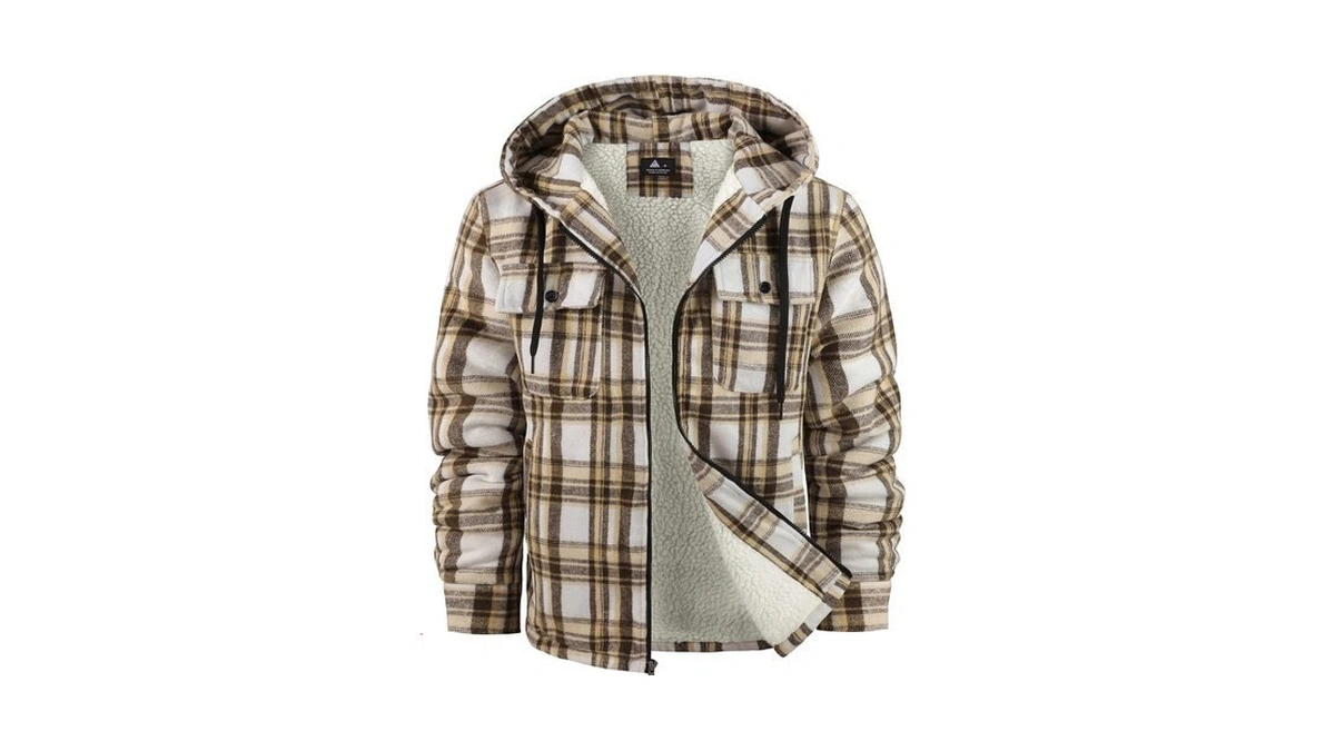Zity Men's Flannel Hooded Jacket Fleece Sherpa Lined Plaid Shirts