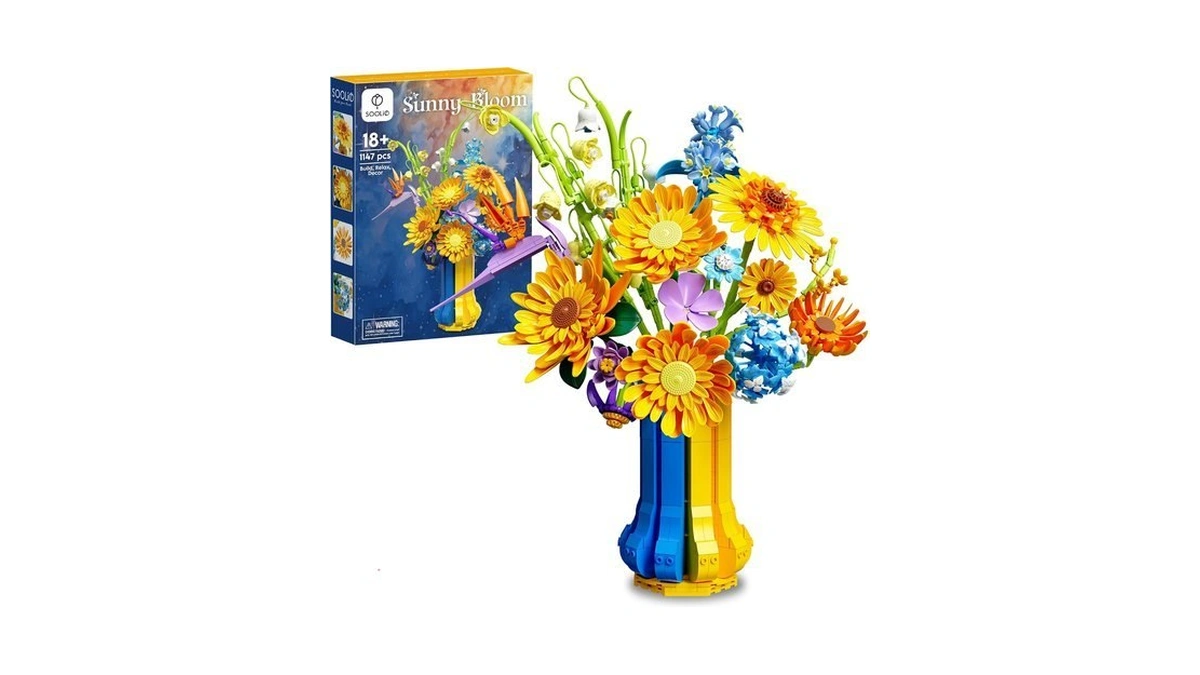Soolio Sunflower Bouquet Building Set With Vase For Adults, Gifts