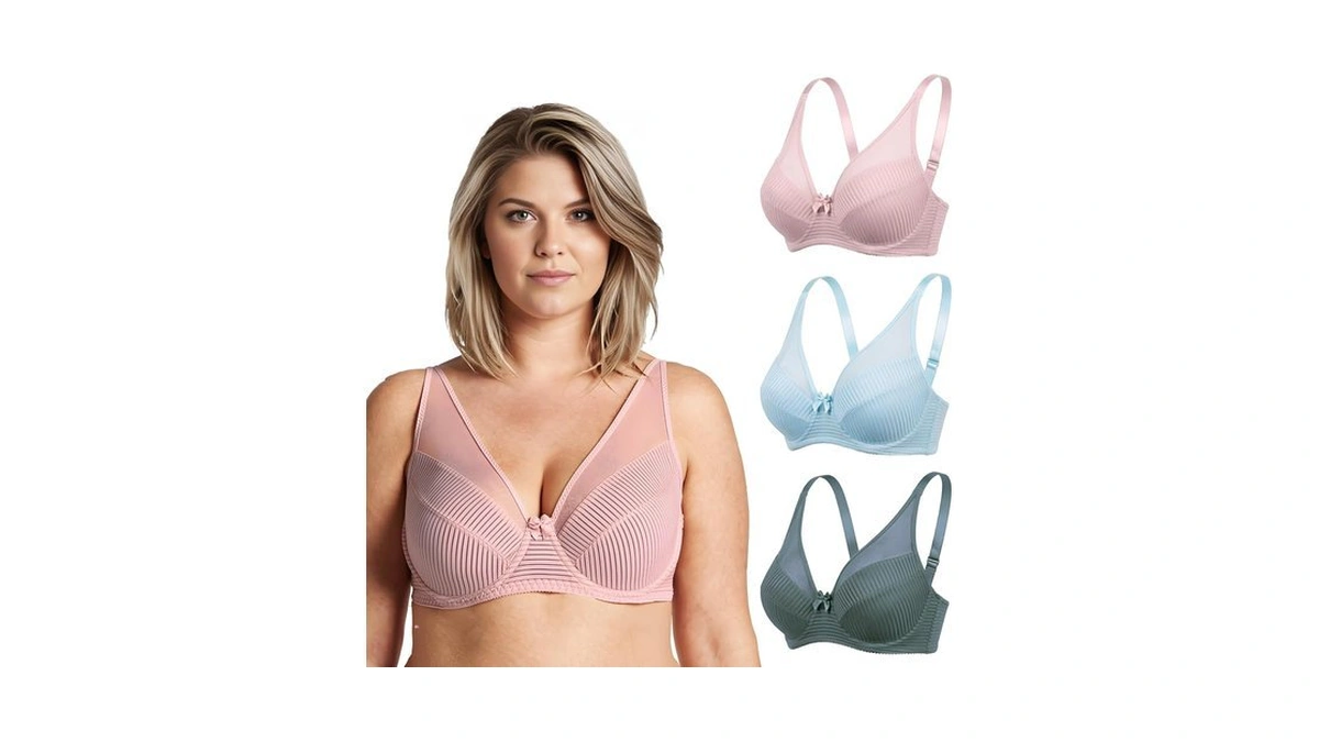 Curve Muse Underwire Full Coverage Bra-3pk-light Blue,green,pink-46c