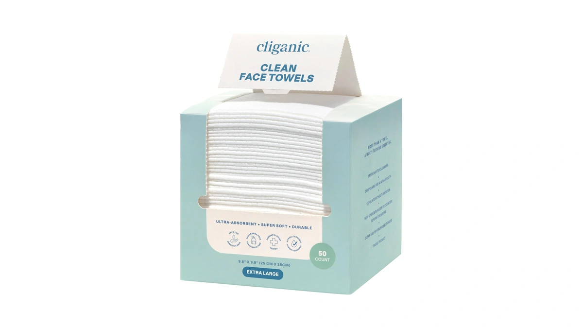 Cliganic Clean Face Towels Xl, Disposable, Ultra-absorbent, Hypoallergenic & Soft