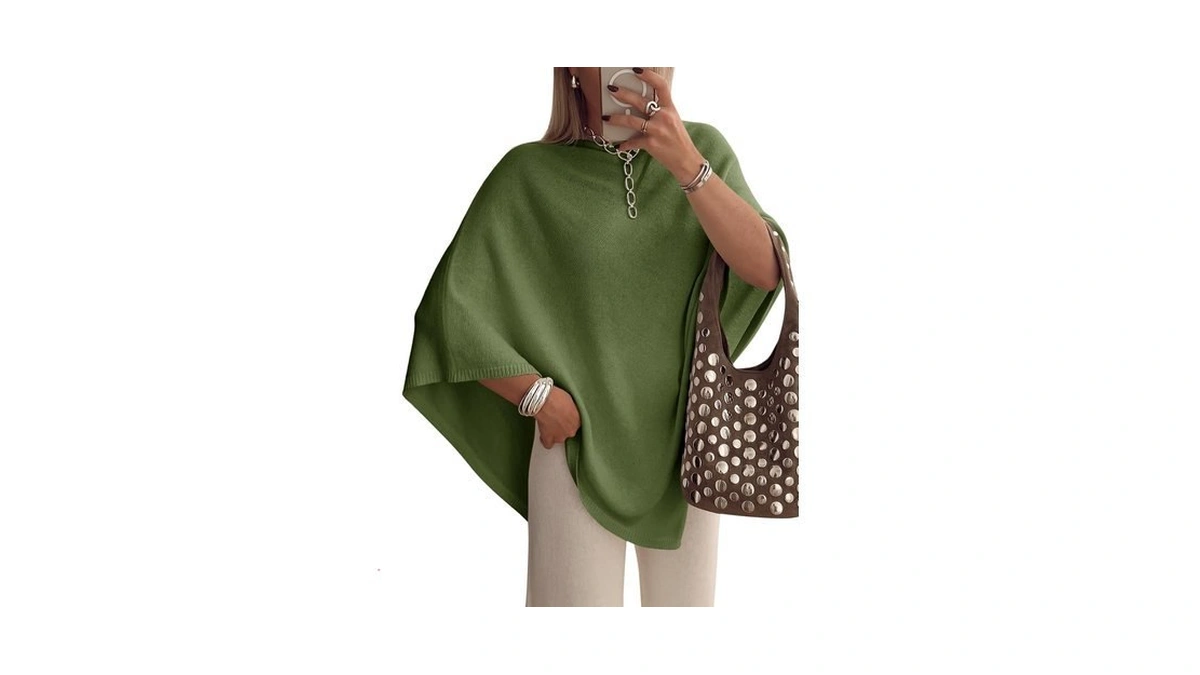 Saodimallsu Womens Poncho Sweater Boat Neck Batwing Sleeve Fall Trendy