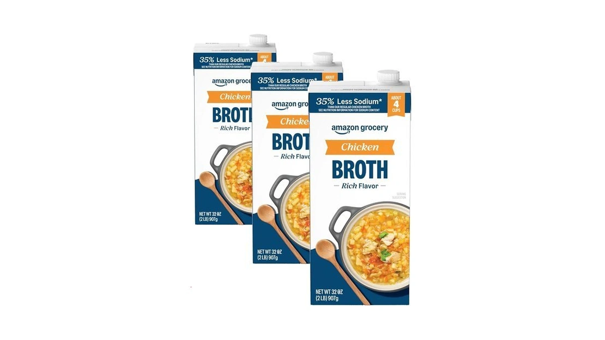 Amazon Fresh, 35% Less Sodium Chicken Broth, 32 Oz (pack