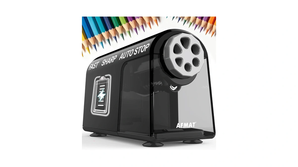 Afmat Electric Pencil Sharpener For Classroom, 6 Holes, Cordless &