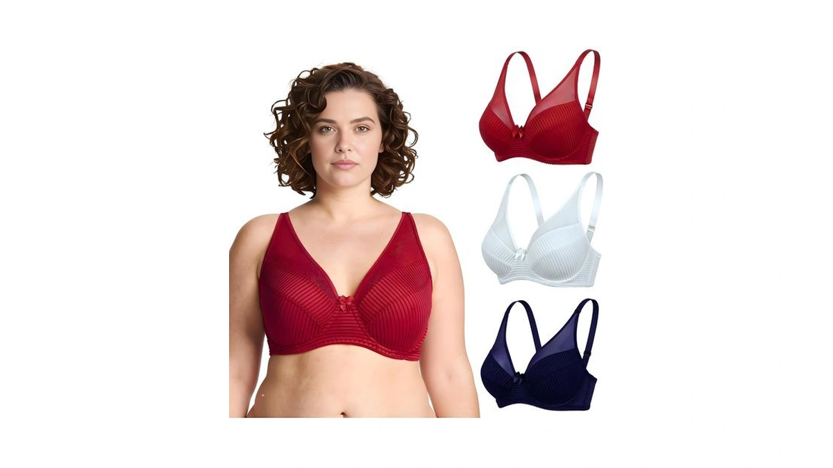 Curve Muse Underwire Full Coverage Bra-3pk-light Green,navy,red-38dddd