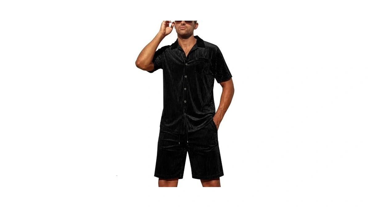 Lecgee Mens Shirts And Shorts Set 2 Piece Velvet Outfits