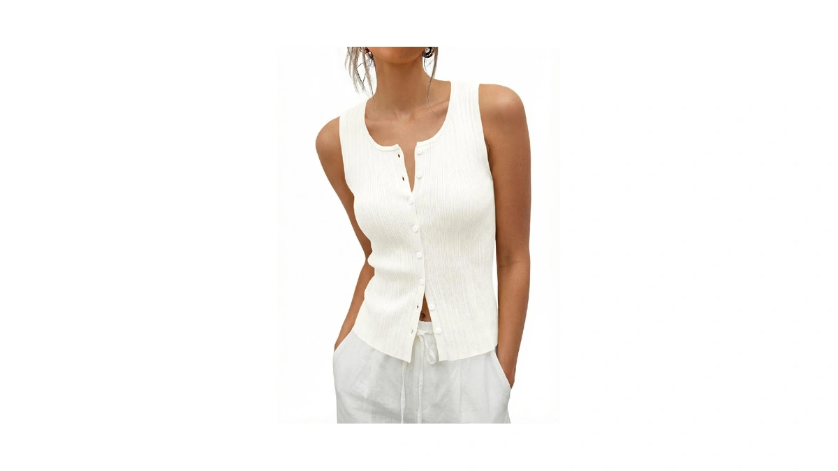 Saodimallsu Womens Sleeveless Sweater Vest Button Down Scoop Neck Tank