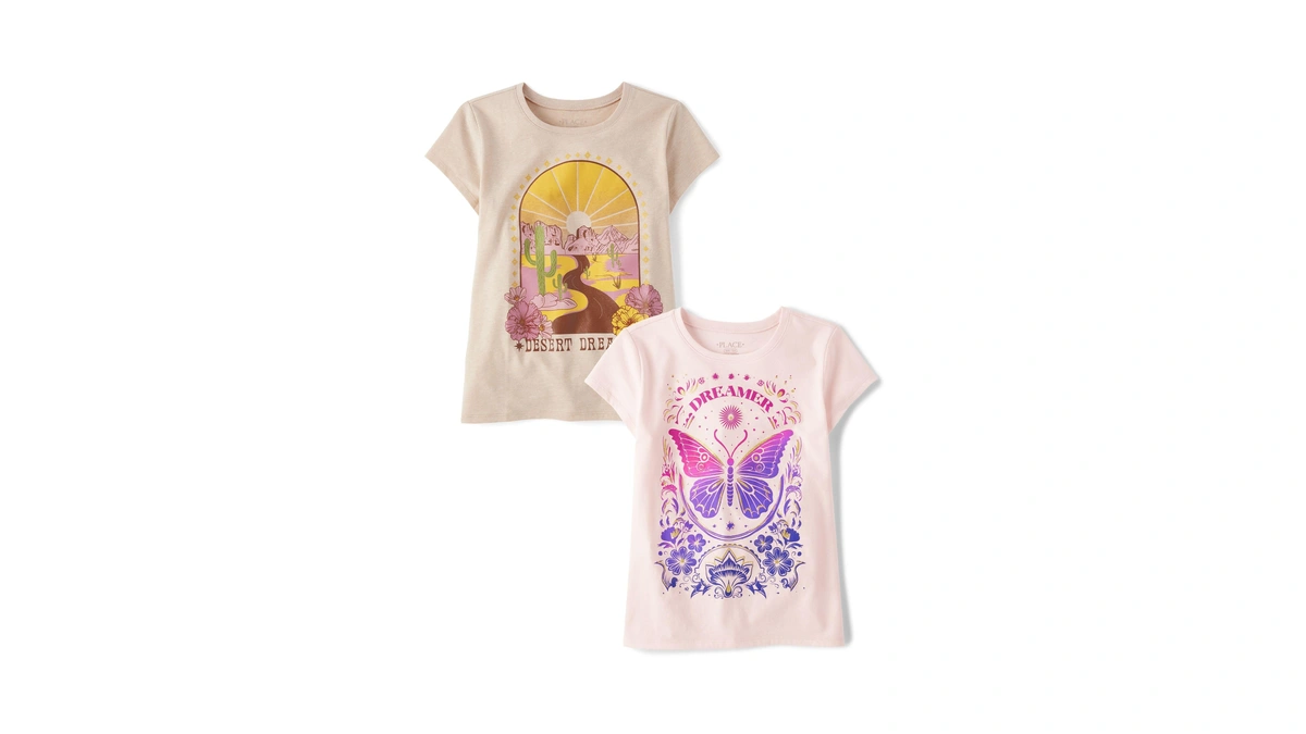 The Children's Place,girls,assorted Everyday Short Sleeve Graphic T-shirts,multipacks,dreamer/desert Dreams 2-pack,medium