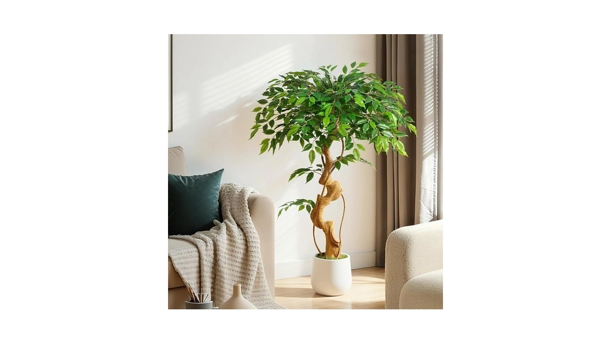 Keeplush 4ft Large Ficus Artificial Trees In White Pot, 48"