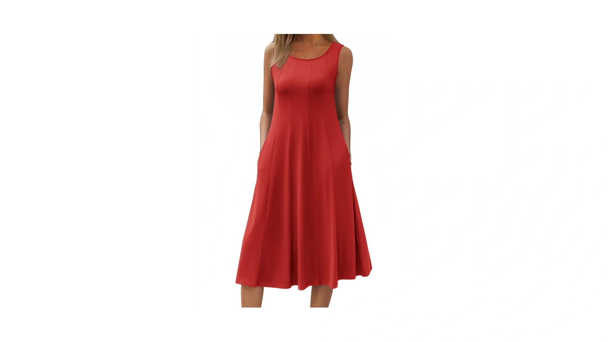 Hotouch Women's Red Midi Dress Sleeveless Summer Dress 2025 Pleated