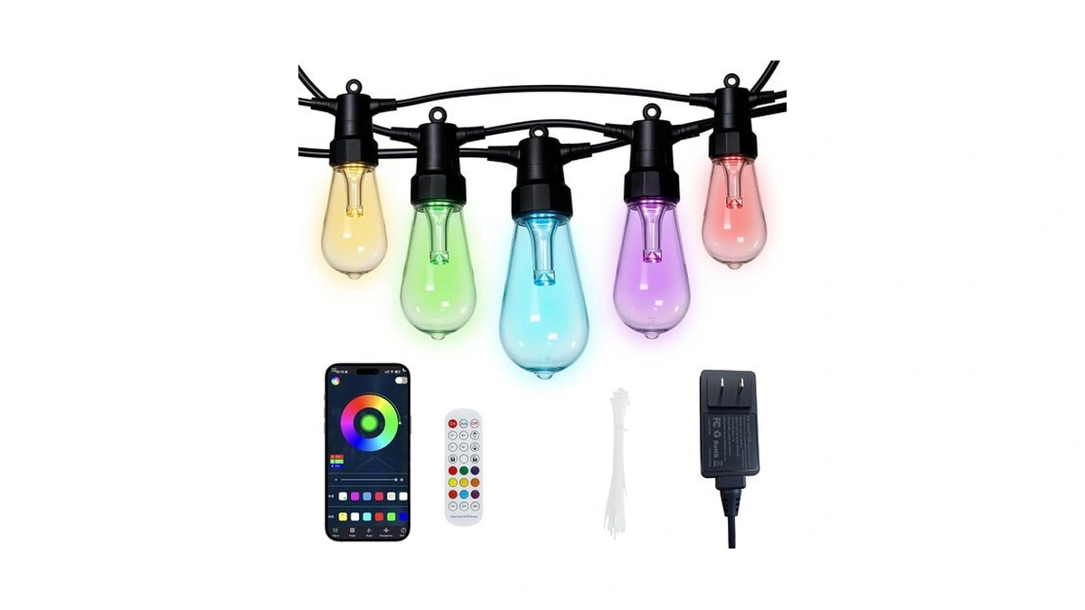 50ft Smart Outdoor String Lights, Color Changing St48 Multi-color Led